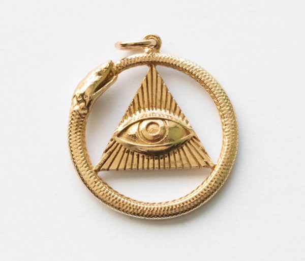 Bronze All Seeing Eye and Ouroboros Pendant