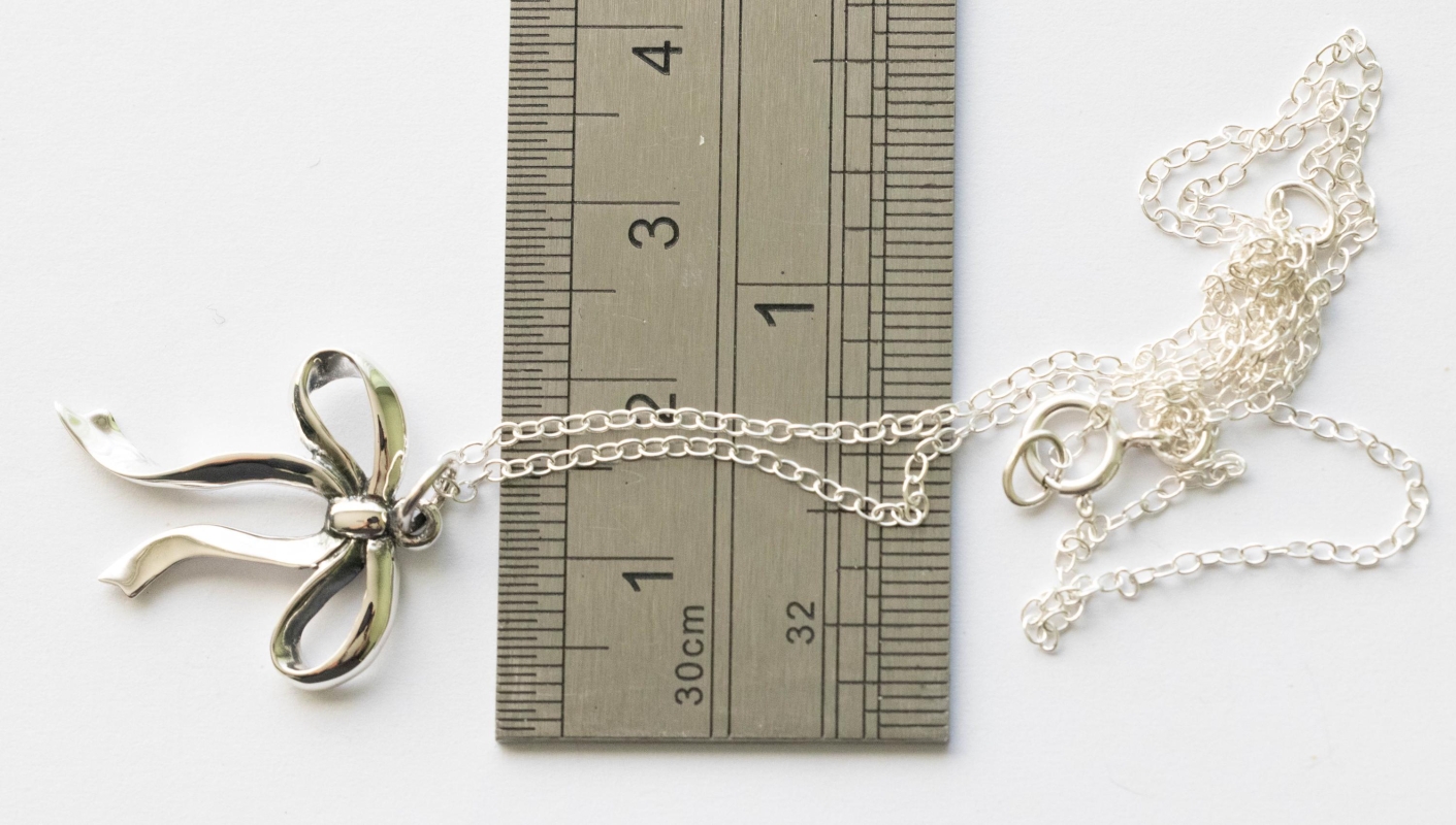 925 Sterling Silver Dainty Bow Necklace - Image 2