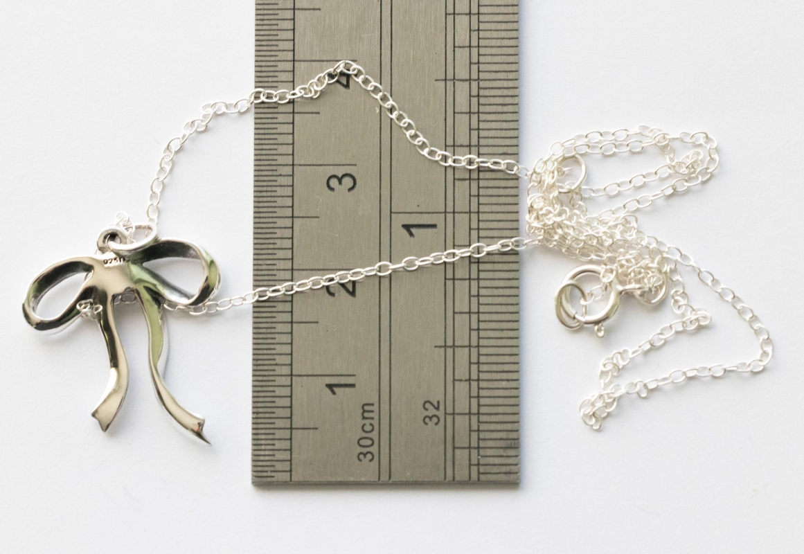925 Sterling Silver Dainty Bow Necklace - Image 3