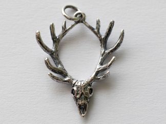 925 Sterling Silver Deer Skull with Antlers Pendant