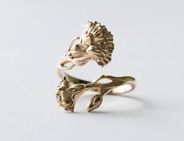 Bronze Carnation Adjustable Ring - January Birth Flower
