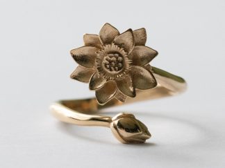 Bronze Waterlily Adjustable Ring - July Birth Flower