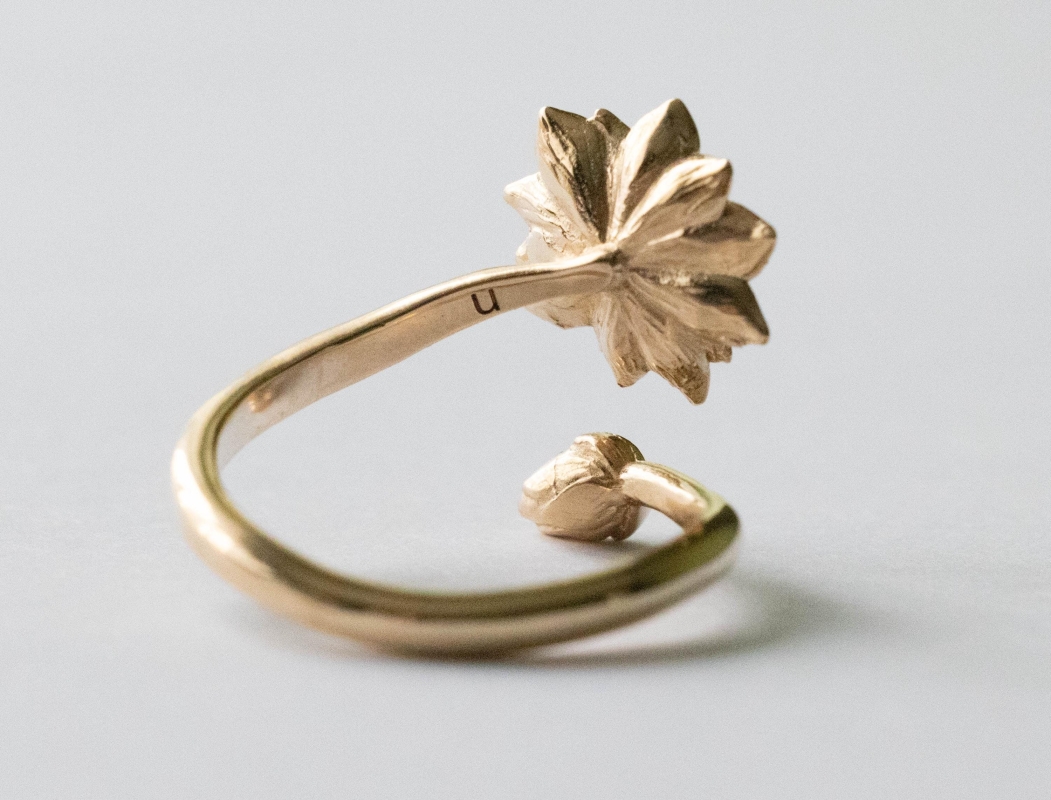 Bronze Waterlily Adjustable Ring - July Birth Flower - Image 3