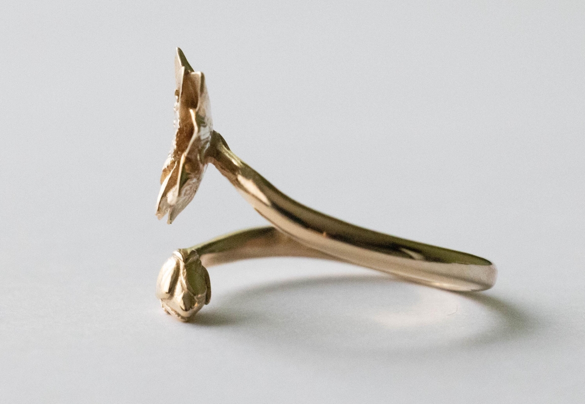 Bronze Waterlily Adjustable Ring - July Birth Flower - Image 4