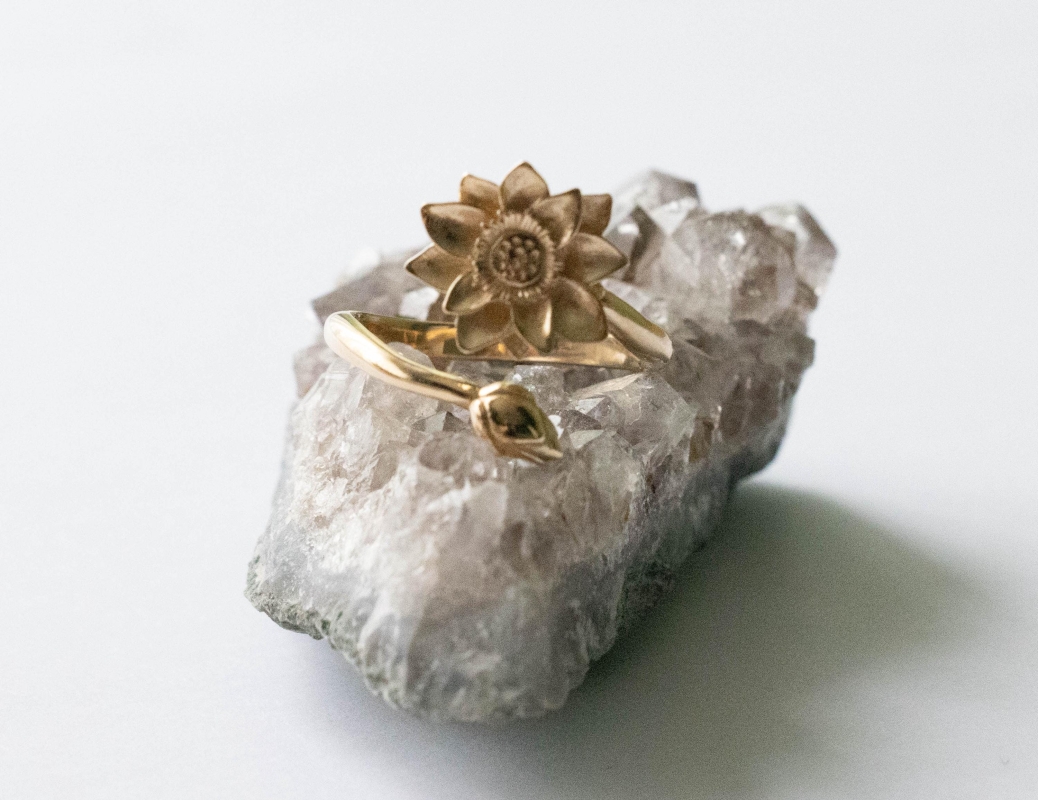 Bronze Waterlily Adjustable Ring - July Birth Flower - Image 5