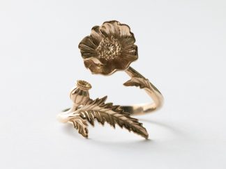 Bronze Adjustable Poppy Ring - August Birth Flower