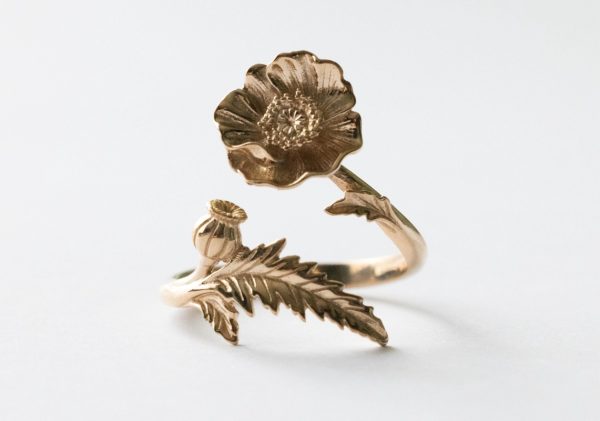 Bronze Adjustable Poppy Ring - August Birth Flower