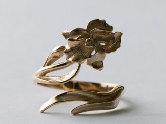 Bronze Adjustable Iris Ring - February Birth Flower