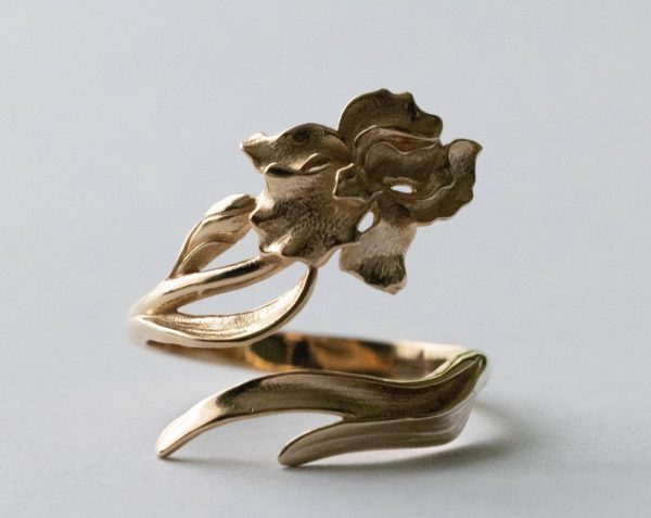 Bronze Adjustable Iris Ring - February Birth Flower
