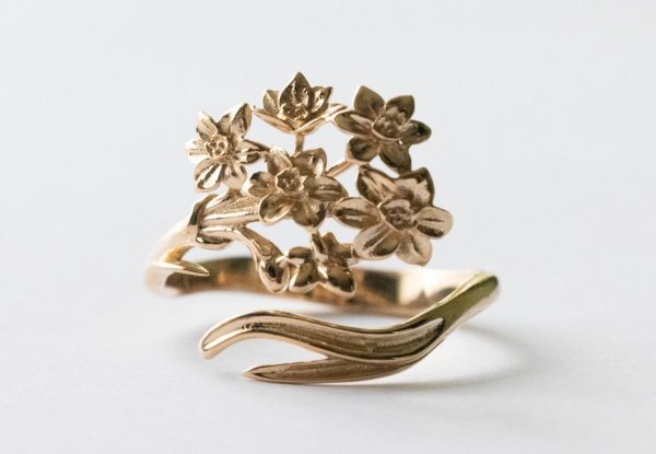 Bronze Adjustable Narcissus Ring - December Birth Flower