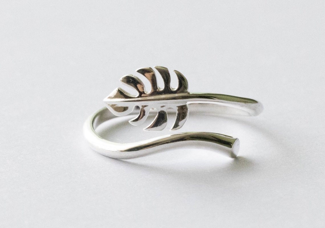 925 Sterling Silver Monstera Leaf Adjustable Ring