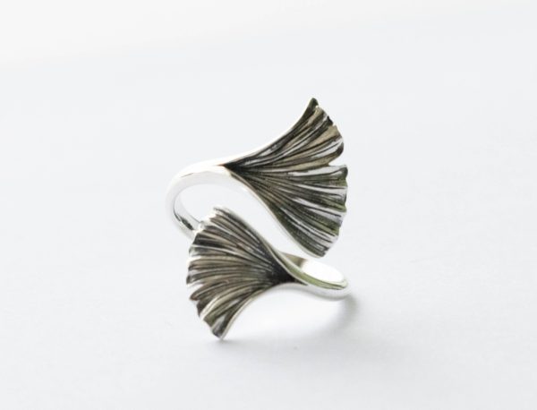 925 Sterling Silver Ginkgo Leaf Adjustable Ring