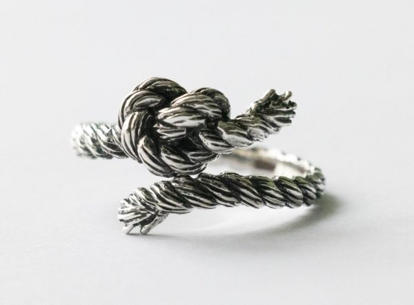 925 Sterling Silver Rope Knot Adjustable Ring