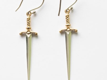 925 Sterling Silver and Bronze Sword Dangle Earrings ( 1 pair )