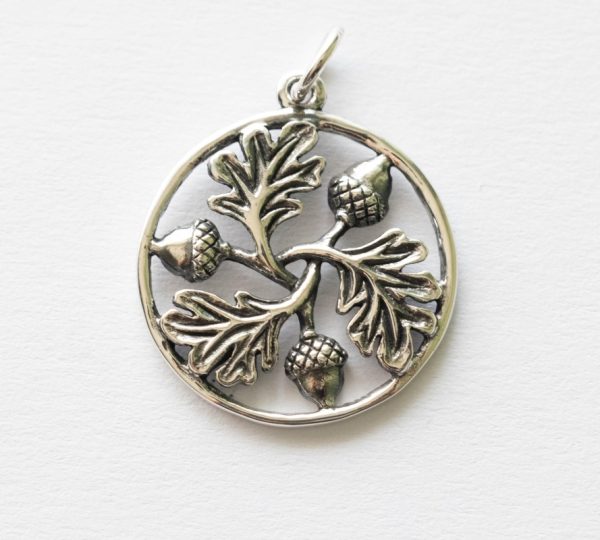 925 Sterling Silver Oak Leaf and Acorn Mandala Charm
