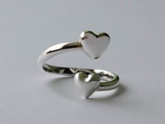 925 Sterling Silver Two Hearts Adjustable Ring