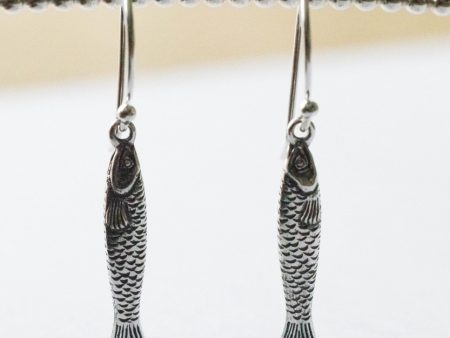 925 Sterling Silver Sardine Dangle Earrings ( 1 pair )