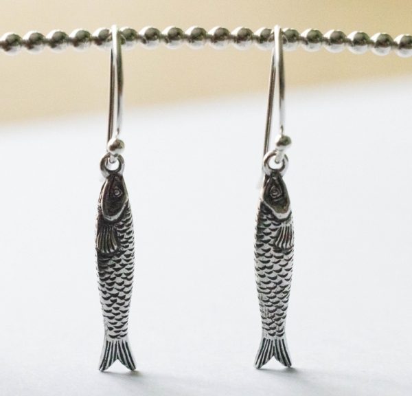 925 Sterling Silver Sardine Dangle Earrings ( 1 pair )