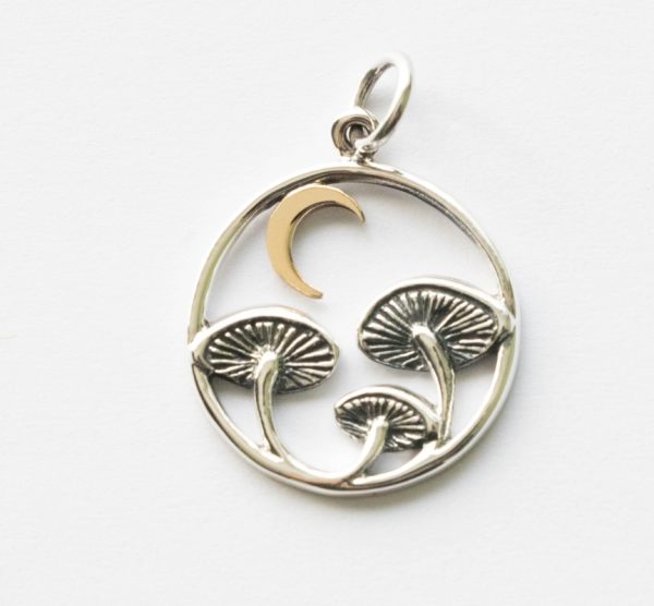 925 Sterling Silver Small Mushroom with Bronze Moon Charm