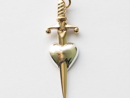 Bronze Sword Through Sterling Silver Heart Charm