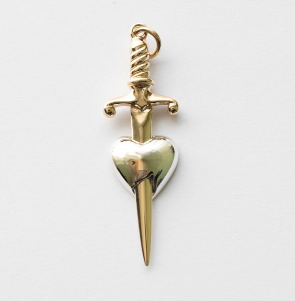 Bronze Sword Through Sterling Silver Heart Charm