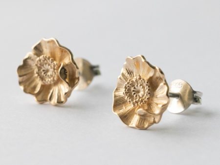 Bronze Poppy Flower Post Earrings (1 pair)