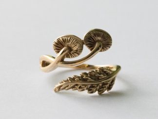 Bronze Mushroom and Fern Bypass Adjustable Ring