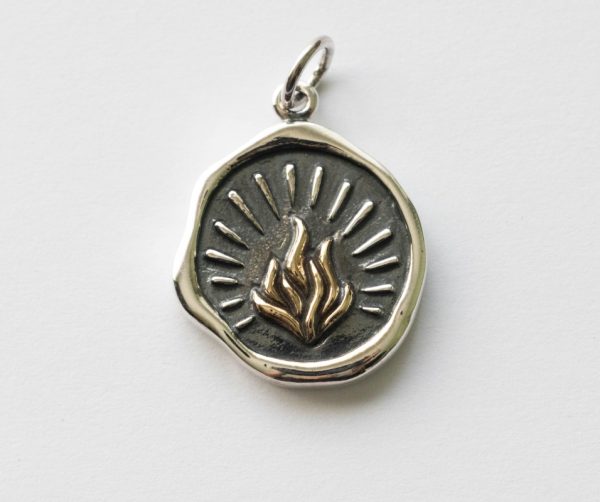 925 Sterling Silver Wax Seal Charm with Bronze Fire Charm