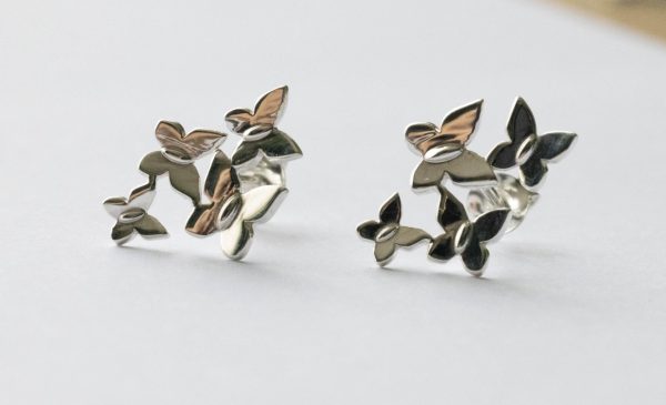 925 Sterling Silver Butterfly Cluster Post Earrings ( 1 pair)