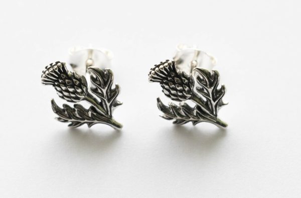 925 Sterling Silver Thistle Post Earrings ( 1 pair)