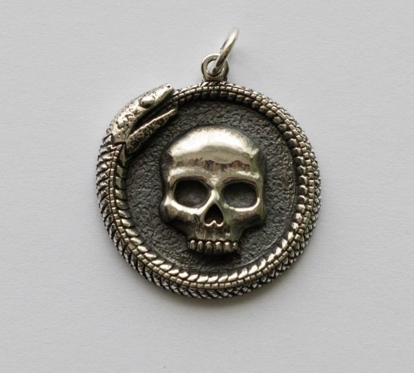 925 Sterling Silver Ouroboros Snake with Skull Charm