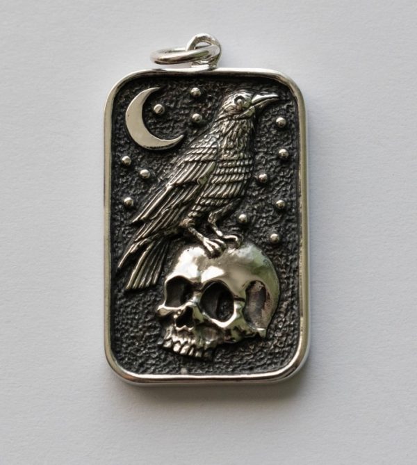 925 Sterling Silver Skull and Raven Pendant
