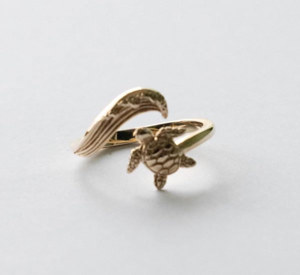 Bronze Sea Turtle and Wave Adjustable Ring