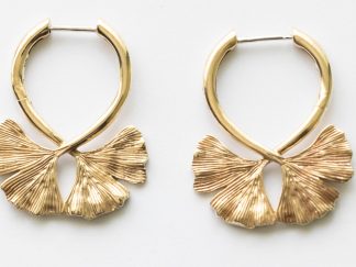 Bronze Ginkgo Leaf Huggie Hoop Earrings (1 pair)