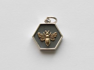 925 Sterling Silver Hexagon with Bronze Bee Charm (13.6mm)