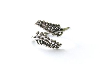 925 Sterling Silver Sprig Leaf Adjustable Ring