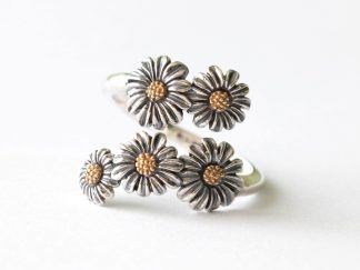 925 Sterling Silver and Bronze Daisy Adjustable Ring