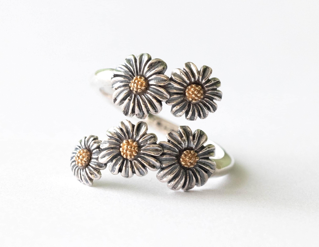 925 Sterling Silver and Bronze Daisy Adjustable Ring