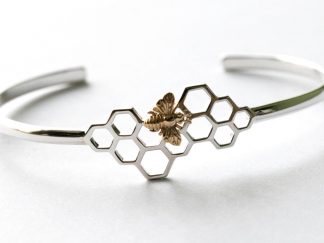 925 Sterling Silver Honeycomb Cuff Bracelet with Bronze Bee