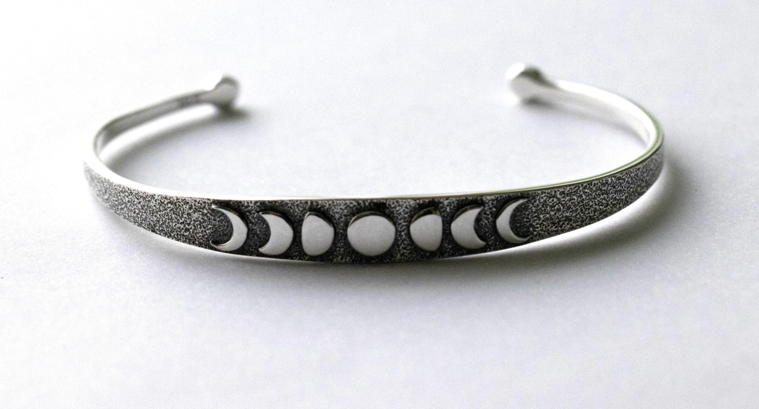 925 Sterling Silver Moon Phase Cuff Bracelet