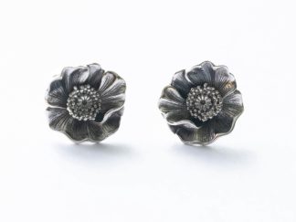 925 Sterling Silver Poppy Flower Post Earrings ( 1 pair )