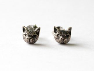 925 Sterling Silver 3D Cat Head Post Earrings ( 1 pair)