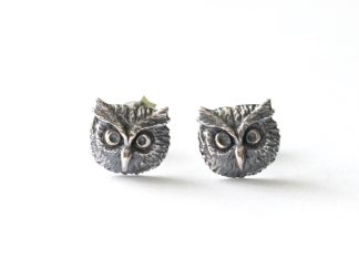 925 Sterling Silver Owl Face Post Earrings ( 1 pair)