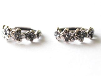 925 Sterling Silver Cherry Blossom Huggie Hoops Earrings ( 1 pair)