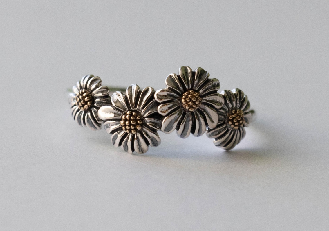 925 Sterling Silver and Bronze Daisy Chain Ring