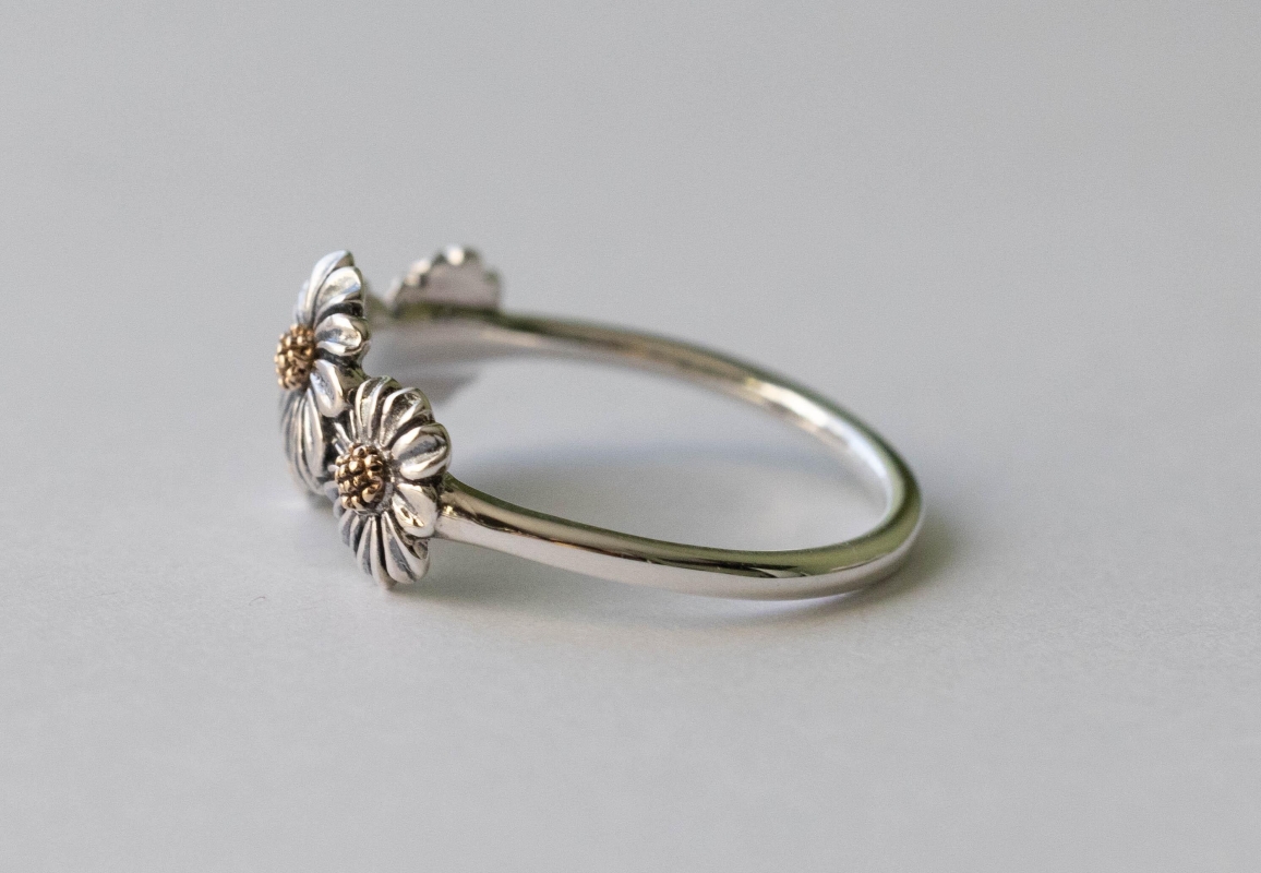 925 Sterling Silver and Bronze Daisy Chain Ring - Image 2