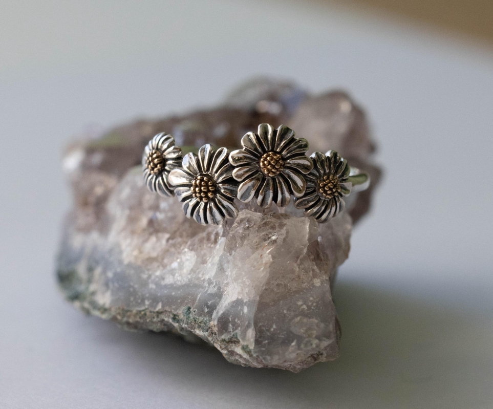 925 Sterling Silver and Bronze Daisy Chain Ring - Image 4