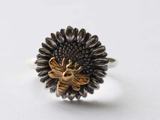 925 Sterling Silver Sunflower with Bronze Bee Ring
