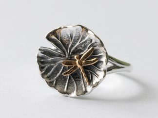 925 Sterling Silver Lily Pad With Bronze Dragonfly Ring