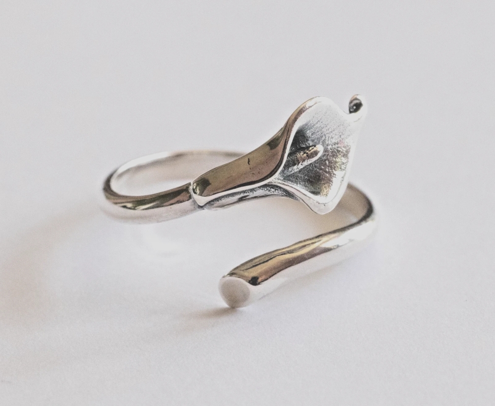 925 Sterling Silver Calla Lily Adjustable Ring